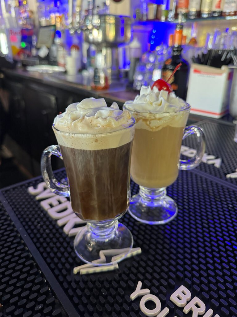 Cisco's Mexican Restaurant: Two glasses of coffee with whipped cream on top, perfect for happy hour.