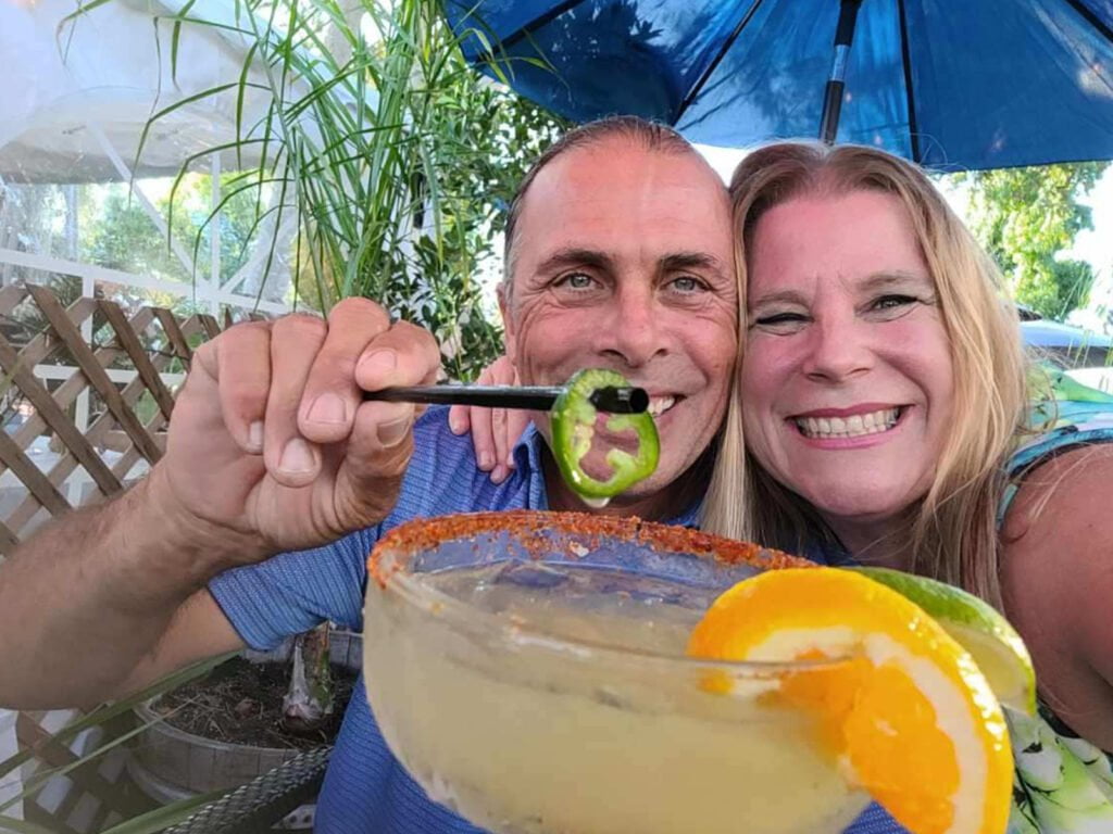 Cisco's Mexican Restaurant: A couple enjoying Happy Hour, taking a selfie with a jalapeño margarita.